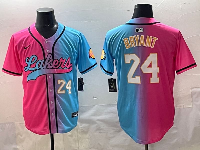 Men 2025 Los Angeles Lakers 24 Bryant Blue pink Nike NBA Jersey style 08